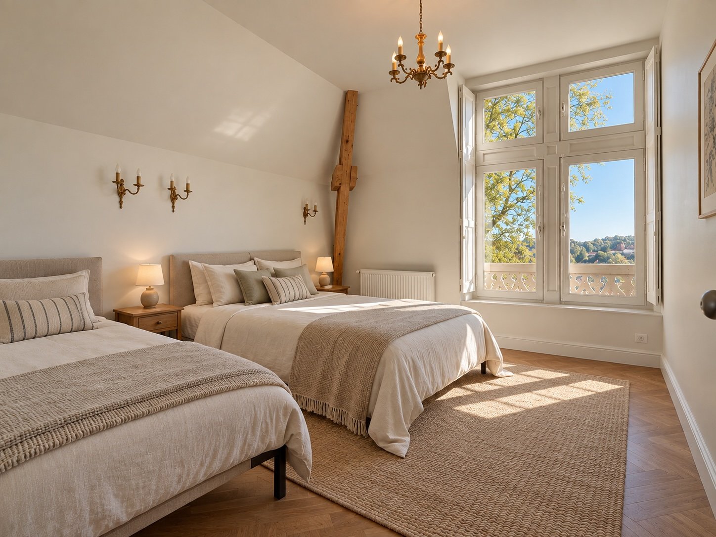Chambre familiale du dernier étage avec vue sur le parc