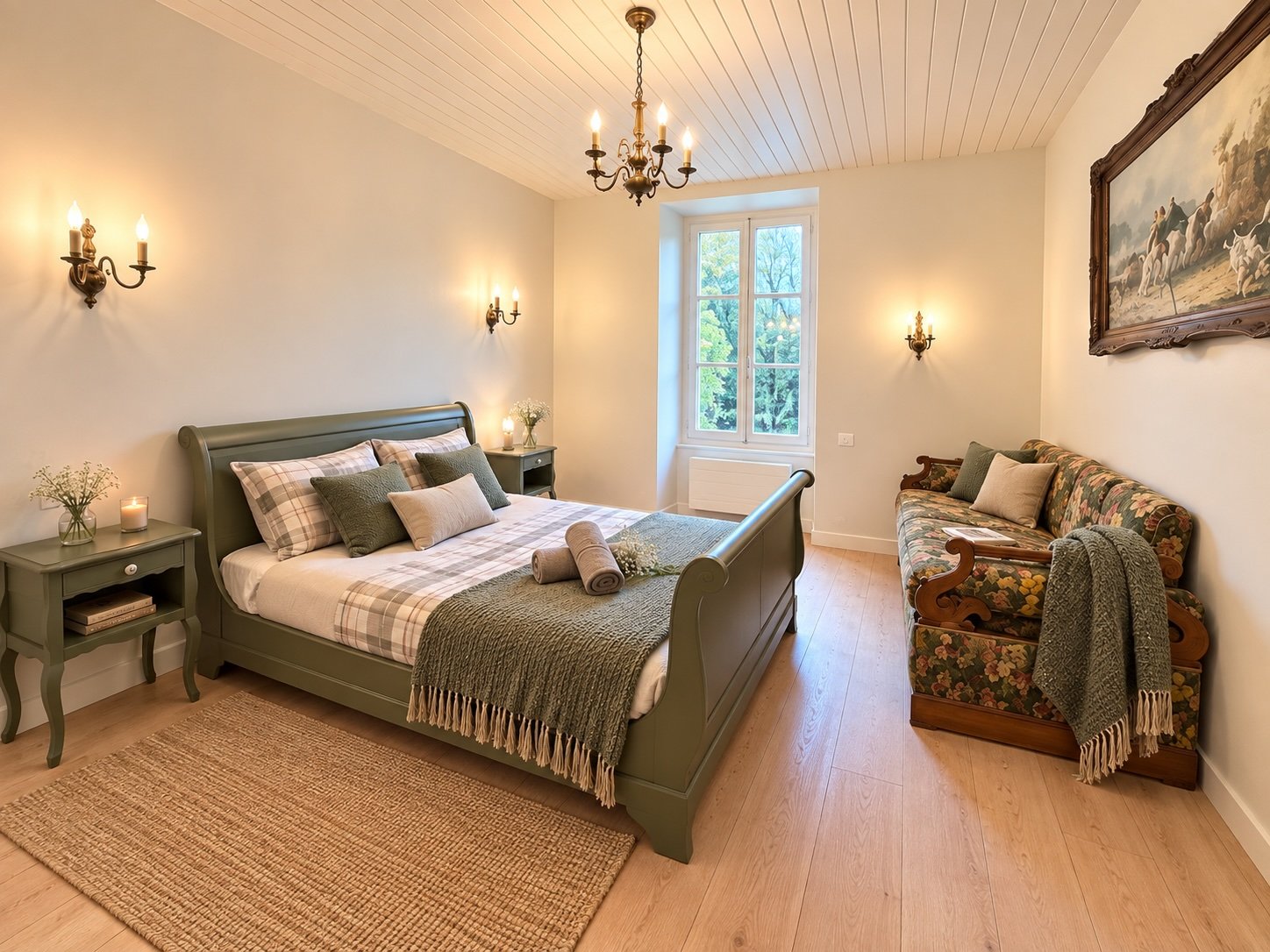 Chambre familiale de la maison de gardien, lit double et lit simple