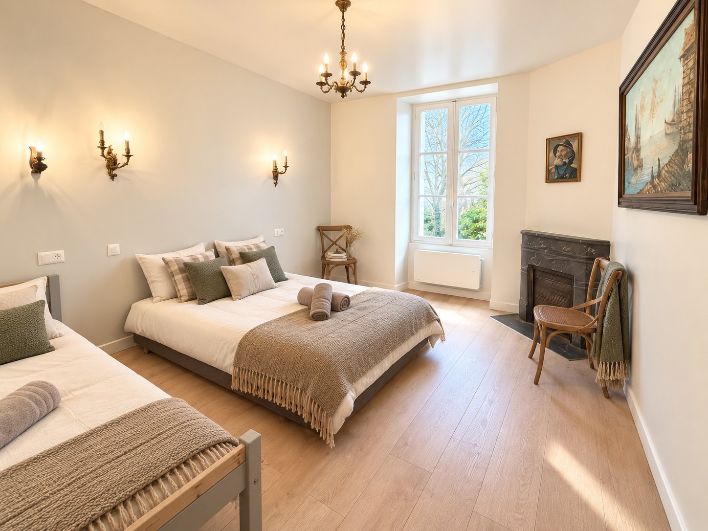 Chambre verte de la maison de gardien avec lit bateau