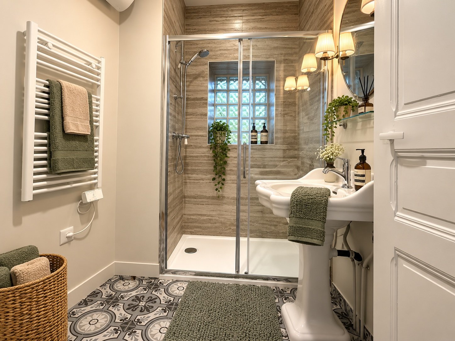 Salle d'eau de la maison de gardien avec douche à l'italienne