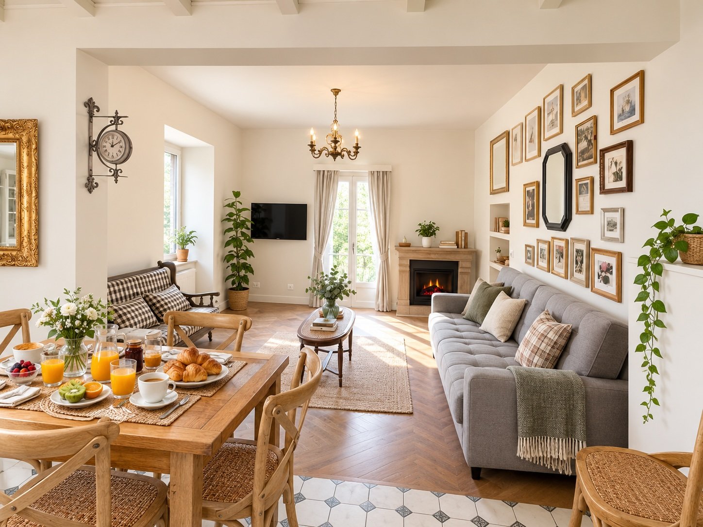 Séjour de la maison de gardien avec cheminée